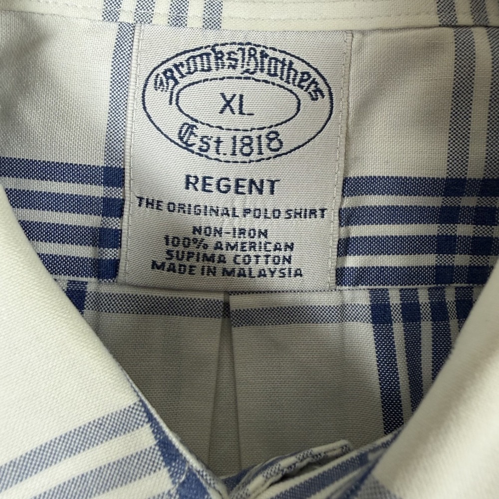 Brooks Brothers Regent Shirt Men XL Blue White Plaid Non Iron Cotton Button Down - Picture 3 of 10